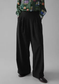 Women TOAST Trousers*Corinne Wool Cotton Herringbone Wide Leg Trousers