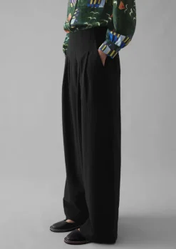 Women TOAST Trousers*Corinne Wool Cotton Herringbone Wide Leg Trousers