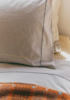 TOAST Textiles|Bed Linen*Fine Stripe Organic Cotton Embroidered Pillowcase