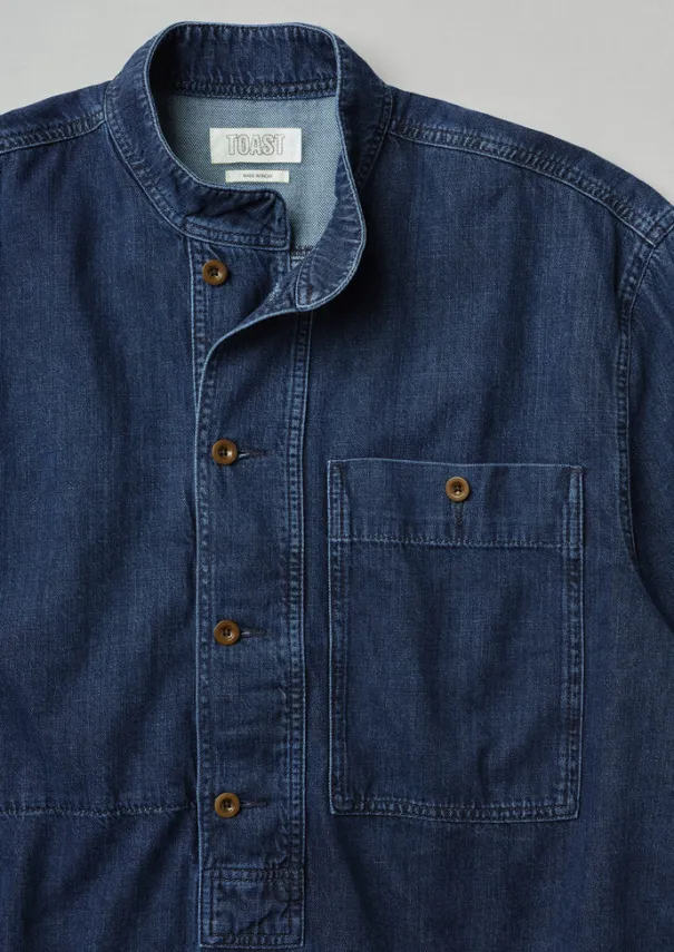 TOAST Denim|Workwear*Grandad Collar Half Placket Denim Shirt