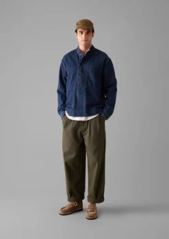 TOAST Denim|Workwear*Grandad Collar Half Placket Denim Shirt