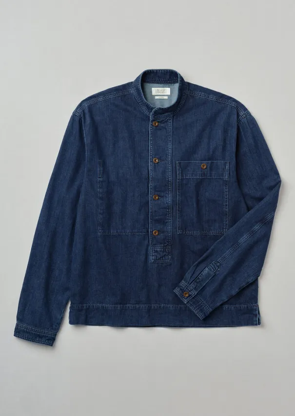 TOAST Denim|Workwear*Grandad Collar Half Placket Denim Shirt