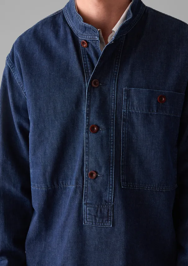 TOAST Denim|Workwear*Grandad Collar Half Placket Denim Shirt