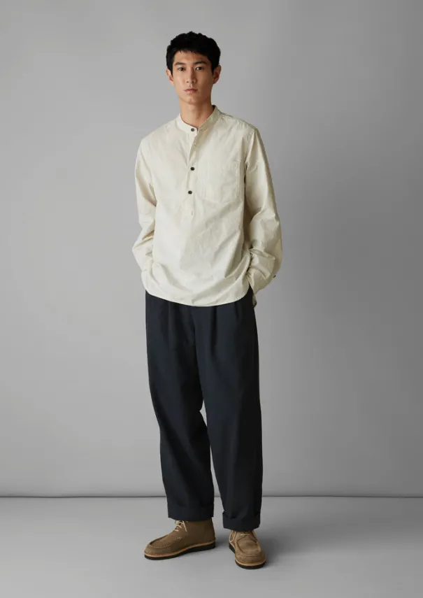 TOAST Shirts*Grandad Collar Stripe Pullover Shirt