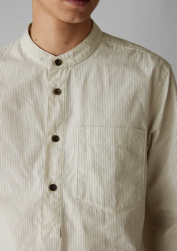 TOAST Shirts*Grandad Collar Stripe Pullover Shirt