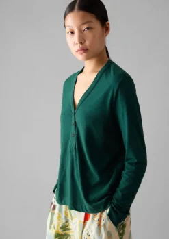 Women TOAST Linen|Jersey*Half Placket Cotton Linen Tee