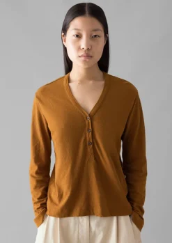 Women TOAST Linen|Jersey*Half Placket Cotton Linen Tee