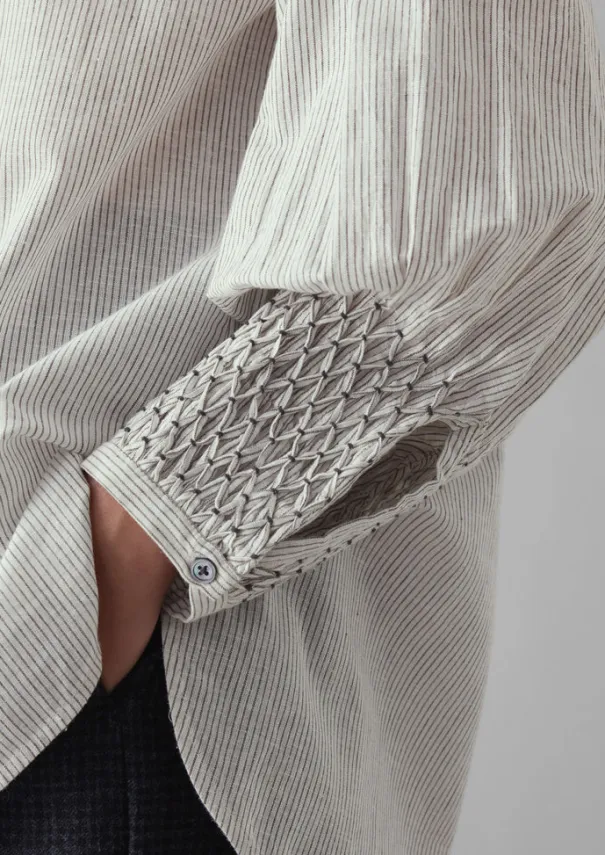 Women TOAST Shirts|Tops & Tees*Hand Smocked Stripe Cotton Linen Shirt