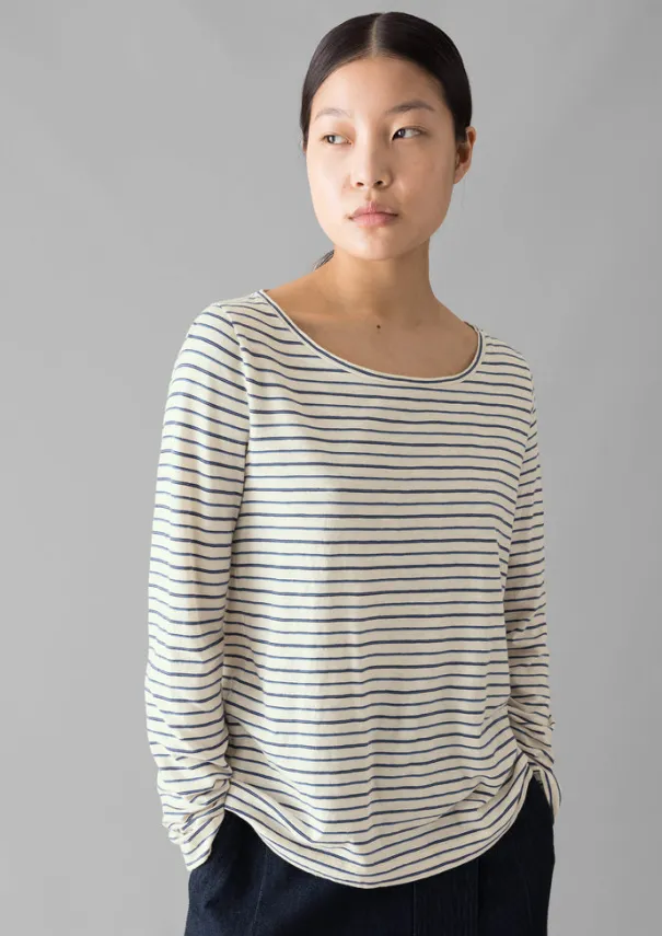 Women TOAST Jersey|Tops & Tees*Stripe Cotton Open Neck Tee